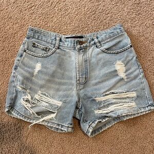 JABA Distressed Ripped High-waisted Denim Shorts